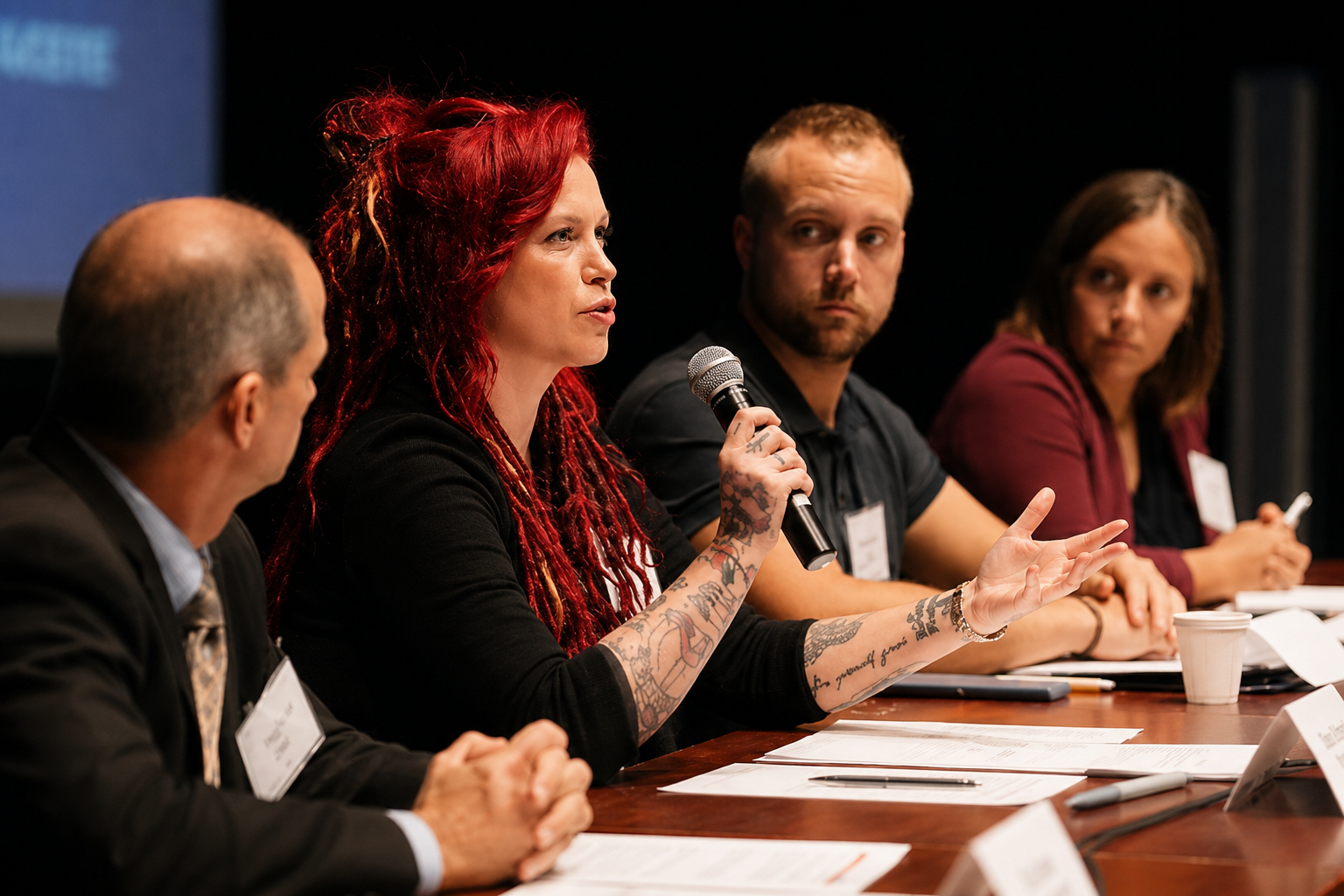 Megan presenting to a professional audience